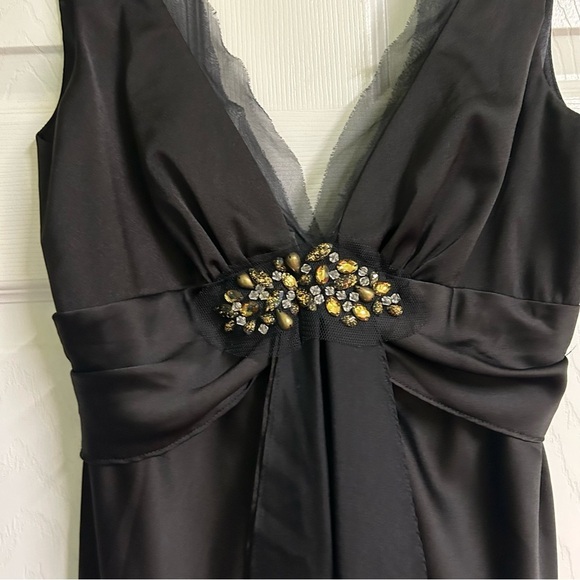 Black Whimsigoth Maxi Dress Formal Satin Silk Sz 2 Fairy Grunge y2k V-Neck - Picture 3 of 13